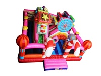 Château Gonflable Combo Toboggan et Parcours d'Obstacles Candy Playhouse - Aire de Jeux Gonflable avec Toboggan et Structure Rebondissante