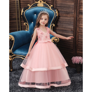 Robe de princesse pour enfants, robe de bal en tulle rose à col en v, robe de demoiselle d'honneur pour filles - Product Image 2