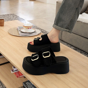 <span class=keywords><strong>New</strong></span> pháp giản dị mở-toe cho dép đi trong nhà cho phụ nữ đôi hàng dày đế denim vải mùa hè ngoài trời <span class=keywords><strong>Slide</strong></span> - Product Image 4