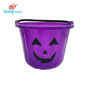 Fiesta de Halloween de plástico transparente Candy hilo dental cubo redondo de plástico Mini Donut cubo con asa