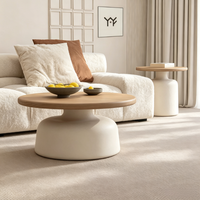 Ensemble de table basse et table d'appoint rondes style crème Tenghang, 2 pièces, base mate, meubles de salon