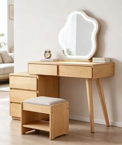 Premium Oak Combined Dressing Table Cloud LED <b>Light</b> <b>Mirror</b> 3 Drawer Side Chest Storage Stool Bedroom Makeup <b>Vanity</b> Set - Product Image 5