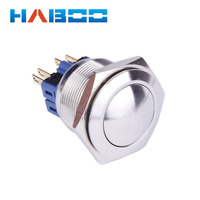 HABOO 25MM Tombol Tekan Logam Panel Lubang Saklar Daya Hidup Mati Kepala Datar/Tinggi Tanpa Lampu Momentary/Locking IP67