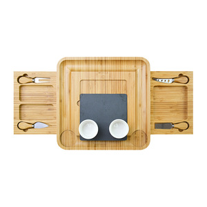 Plateau à fromage en bambou avec double tiroir et couverts, plateau carré pour fromage et pain, planche à découper pour charcuterie - Product Image 3