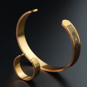 Brazalete Ajustable de Acero Inoxidable Chapado en Oro, Simple y Personalizado, para Hombre y Mujer, Joyería de Moda al por Mayor - Product Image 2