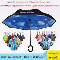 Parapluie inversé classique à double couche coupe-vent avec poignée en C pour voiture, utilisation mains libres