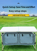 Table pliante portable en alliage d'aluminium avec jupe de protection et rangement pour marché extérieur, camping, barbecue, stand d'exposition