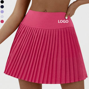 بيع بالجملة تنورة اليوغا عالية الخصر مطوي مع جيوب النساء طبقات مزدوجة 2 في 1 لون خالص ملابس تنس الجولف - Product Image 1