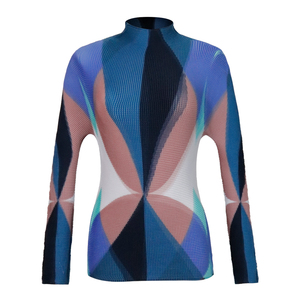 Impressão gráfica Mulheres T-shirt Primavera 2020 Elástico Plissado Gola Alta Manga Longa Blusa - Product Image 6
