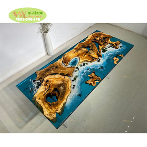 Tavolo da Pranzo o da Cucina a Lastra in Legno di Suar e Resina Epossidica Luminosa Tema Baia Marina Spiaggia - Product Image 1