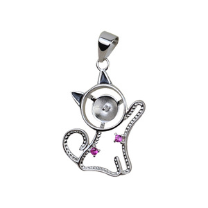 Colgante de Gato de Plata S925, Lindo y Adorable, Accesorio para Collar, Perla de 8-9mm, Línea Capilar, Producto Semiterminado 2823 - Product Image 5