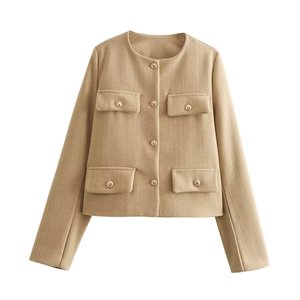 Vêtements d'extérieur pour femmes, veste courte à manches longues pour l'automne, bouton, <span class=keywords><strong>demi</strong></span>-<span class=keywords><strong>saison</strong></span>, manteaux courts élégants pour femmes - Product Image 3
