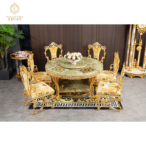 Прямые поставки от производителя: Современный роскошный элегантный круглый обеденный гарнитур на 6 персон с медными металлическими золотыми стульями для использования в отелях, дома и парках. - Product Image 2