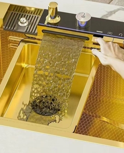 Sang Trọng Vàng Thép Không Gỉ Duy Nhất Bát Bồn Rửa Nhà Bếp Handmade Hình Chữ Nhật Cá Voi Đàn Piano Thiết Kế Nano Bốn Lỗ Thông Minh Bồn Rửa Lọc - Product Image 4