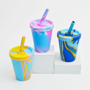 Gobelet en silicone de qualité alimentaire incassable et réutilisable pour café et bébé, avec couvercle et paille - Product Image 1