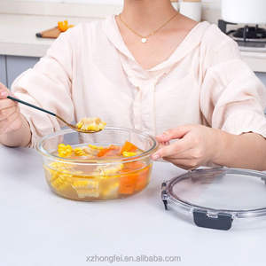 Vendita calda alta scatola per il pranzo in vetro borosilicato con coperchio grigio a tenuta d'aria per <span class=keywords><strong>la</strong></span> preparazione dei pasti da cucina casalinghi per <span class=keywords><strong>la</strong></span> <span class=keywords><strong>conservazione</strong></span> <span class=keywords><strong>degli</strong></span> <span class=keywords><strong>alimenti</strong></span> - Product Image 3