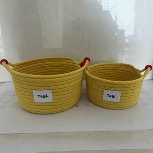 Tagi Cotton <b>Rope</b> <b>Storage</b> <b>Basket</b> Round Handmade For Toys Cosmetics Desktop Organizing Yellow Pink Blue - Product Image 3