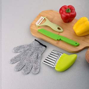 Couteau de cuisine en plastique pour enfants, couteaux à fruits sécurisés pour tout-petits, gants de cuisine réalistes, lames dentelées, ensemble de couteaux de chef en bois pour enfants - Product Image 3