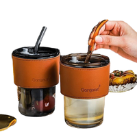 Gobelet en verre au design classique et élégant avec couvercle, durable, réutilisable, anti-fuite, tasse à café unisexe pour les fêtes