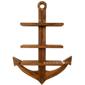 Wooden Anchor Shaped <b>Wall</b> Shelf 3 Tier Multi Layer <b>Storage</b> Rack For Living Room Bedroom Nautical Style - Product Image 5