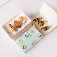 Boîte à sushi en papier pastel imprimée, conteneur jetable pour sushi à emporter, impression personnalisée OEM, emballage alimentaire en gros