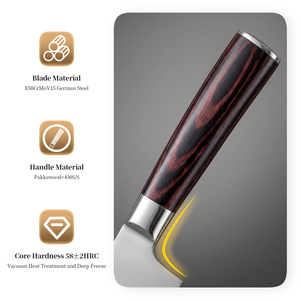 Juego de 6 Cuchillos de Cocina Profesionales de Acero Alemán X50CrMoV15, Cuchillos de Acero Inoxidable con Mango Ergonómico de Madera Pakka para OEM - Product Image 4