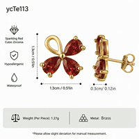 Anting-anting bunga zirkon kubik warna-warni berlapis emas 18K grosir, desain tetesan air, anting-anting kancing