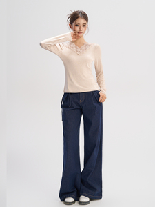 Dibala t-shirt Slim Slim da <span class=keywords><strong>donna</strong></span> a maniche lunghe pigro stile francese con scollo a V - Product Image 5