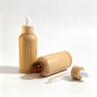 Botol Tetes Kaca Amber dengan Selubung Bambu, Botol Minyak Esensial Isi Ulang 30ml 50ml, Botol Serum Kosmetik dengan Tutup Bambu