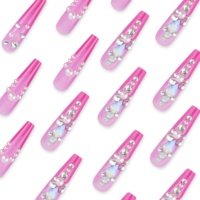 Lot de 24 faux ongles cercueil extra longs à couverture complète avec strass, support adhésif, en ABS, design pré-dessiné, marque privée