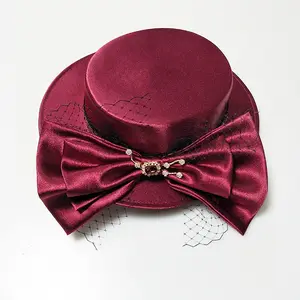 HM348 여성 레이디 부르고뉴 화이트 디자이너 일반 정장 bowknot 장식 새틴 매혹적인 모자