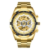 Montre mécanique dorée lumineuse pour homme, entièrement automatique, créative et ajourée, style mode masculine