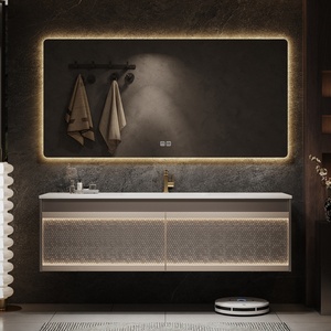 Meuble de salle de bain mural de luxe moderne avec lavabo intégré en céramique de style hôtelier et miroir intelligent - Product Image 2