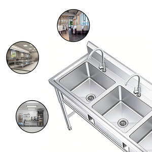 Évier commercial à trois bacs en acier inoxydable 201/304, revêtement <span class=keywords><strong>autonettoyant</strong></span>, résistant à la corrosion, facile d'entretien, du fabricant chinois - Product Image 2
