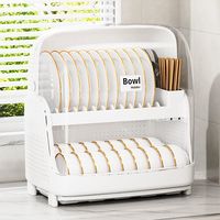 Organisateur de comptoir de cuisine en plastique à 2 niveaux égouttoir à vaisselle et porte-ustensiles organisateur d'armoire assiettes bols gain de place couvercle de couvercle