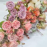 Massen preis 7 Köpfe Künstliche Blumen Rose Bunch Hochzeits feier Herzstück Benutzer definiertes Logo