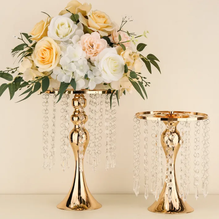 DR-NY métal grand cristal fleur support mariage route plomb grands supports pièce maîtresse lustre métal fleur Vase