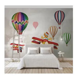 Komnni Tùy chỉnh hình nền hiện đại phim hoạt hình máy bay Hot Air hình nền Balloon phòng trẻ em nền 3D hình nền