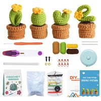 Kit de 4 fleurs en peluche au crochet en fil de coton personnalisé, fait main, modèle Cactus, pour voiture, bouquet, décoration de table et de maison, Herway