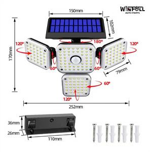 Lampe solaire à détecteur de mouvement extérieure à 4 têtes avec télécommande, étanche, pour jardin, cour, mur, éclairage de chemin - Product Image 3