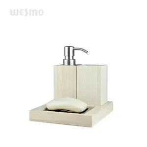 Reasonable Price Three-piece Compact Bamboo Square Bathroom Set Bathroom Set Accessory Wood