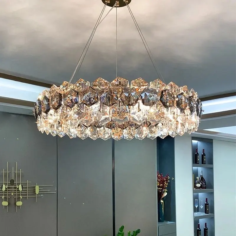 Lampadario di cristallo esagonale di alta qualità di lusso lustro di lusso luce a sospensione per soggiorno sala da pranzo