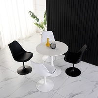 Chaise de salle à manger pivotante contemporaine avec siège rembourré, design tulipe en plastique, pieds en métal blanc