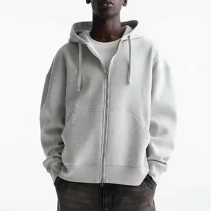 Sweat-shirt à capuche pour homme en coton lourd de haute qualité, fermeture éclair intégrale, double fermeture éclair, surdimensionné, uni, pour la saison de printemps - Product Image 6