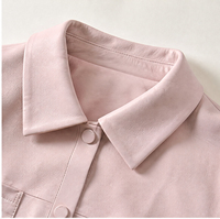 Veste en cuir d'agneau rose pour femmes, col rabattu, boutonnée, manteau court, doublure 100% polyester, vêtements d'extérieur en peau d'agneau véritable pour femmes