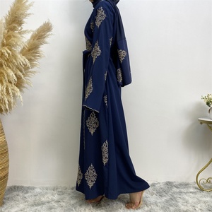 1799# Fashion Gold Embroidered Open Abaya Women Middle East Arab Trend Cardigan Long Robe 2 Colors - Product Image 6