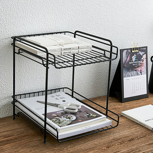 Étagère de rangement à 2 niveaux en maille métallique, organiseur de <span class=keywords><strong>bureau</strong></span> en maille pour dossiers des documents, <span class=keywords><strong>plateau</strong></span> en papier de <span class=keywords><strong>bureau</strong></span> <span class=keywords><strong>noir</strong></span> - Product Image 2