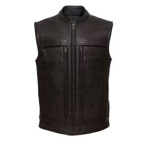 Gilet en cuir décontracté de haute qualité, design personnalisé, pour homme, gilet de moto avec plusieurs poches pour l'hiver, gilet personnalisable - Product Image 3