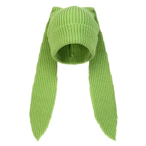 Outdoor Slouchy Grappige Hoed Pluizige Winter Schedelkap Warm Gebreide Gehaakte Custom Konijn Bunny Oor Beanie