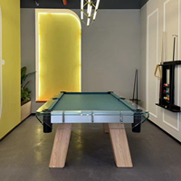 Tables de billard en verre trempé avec pieds en bois massif, tables de billard en acrylique transparent, complètes avec tous les accessoires, tailles 6 à 9 pieds